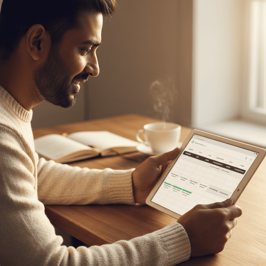 Service business owner reviewing online bookings on tablet