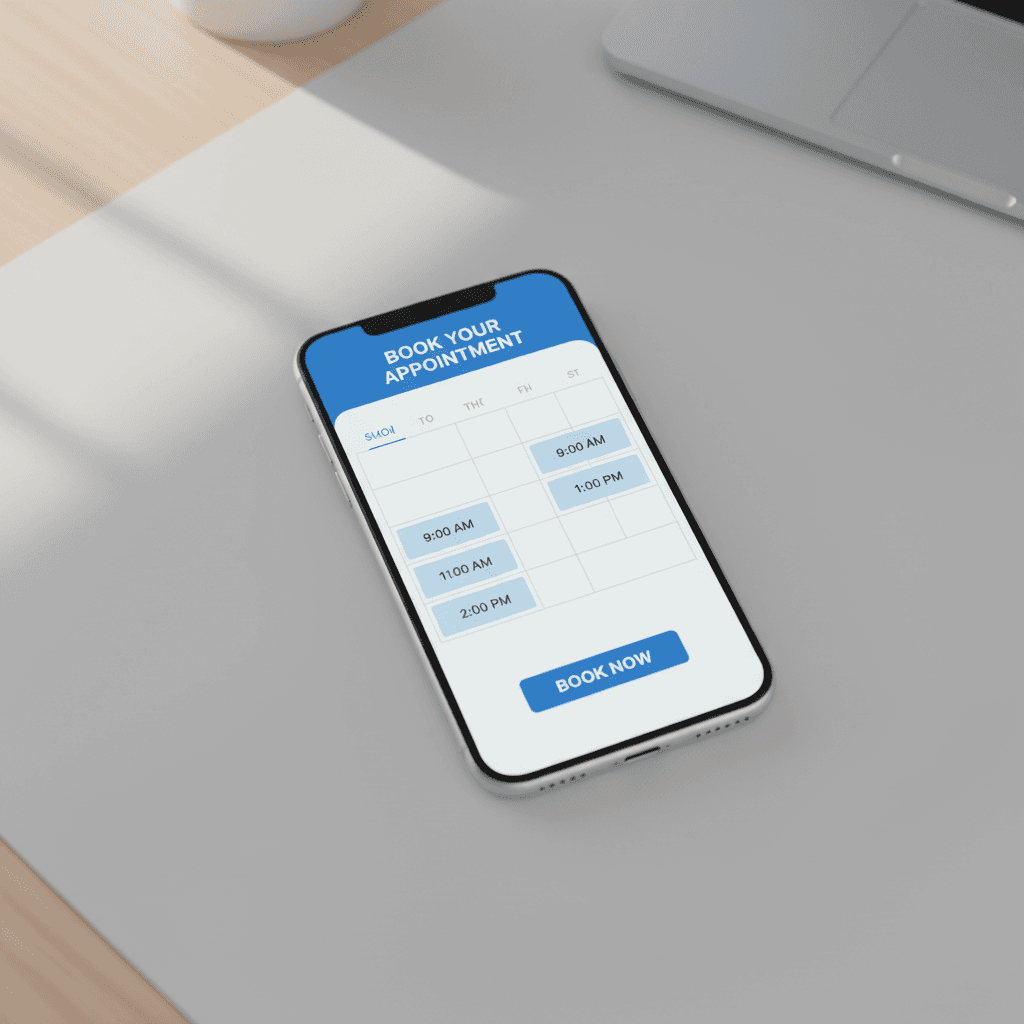 Smartphone displaying online booking system interface